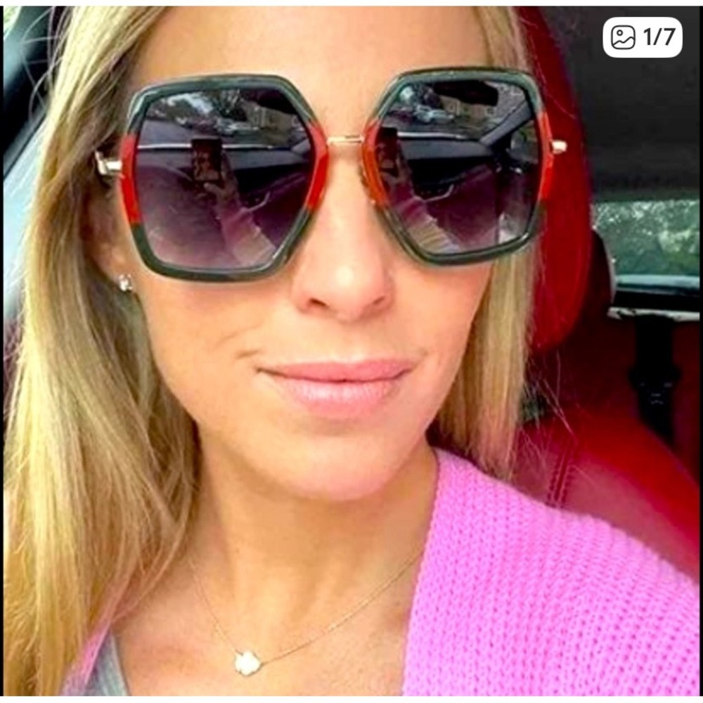 Oversized Hexagonal‎ Sunglasses Women Green Red Gold Frame UV400 Protection